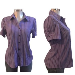 Vintage 90’s Shirt Top Career/Office Purple Striped Business Structured Preppy M
